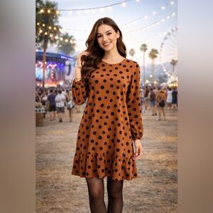 POPSUGAR Rust and Black Polka Dot Long Sleeve Dress